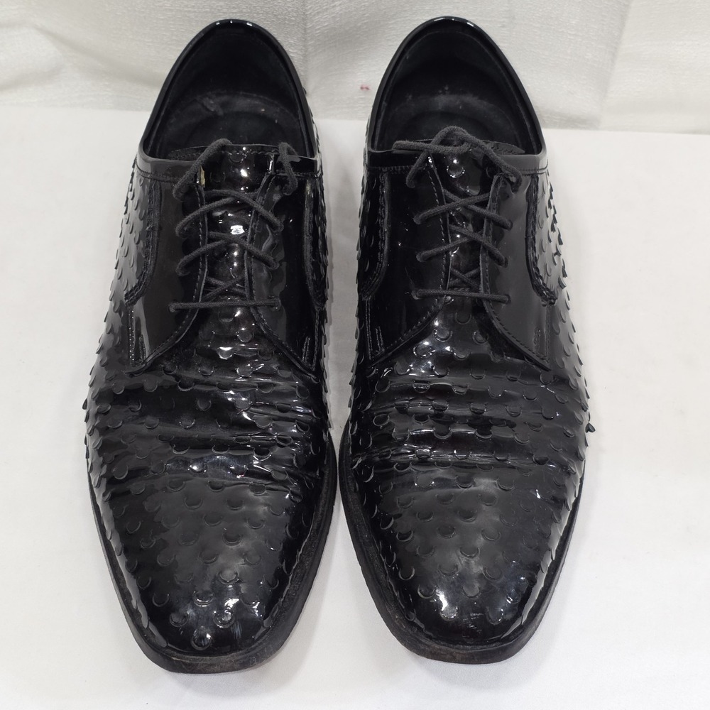 Yves Saint Laurent Patent Black Scales Size 39 Derby Leather Dress Shoes Lace Up